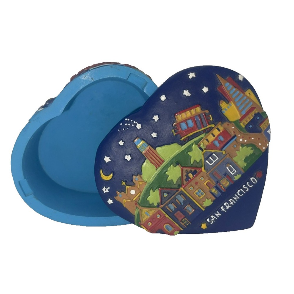 San‎ Francisco Trinket Jewelry Box Resin Colorful Heart Shaped 3"